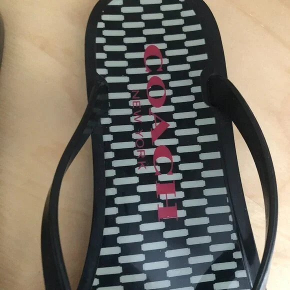 Coach Black and White Patterned Flip Flop Sandals - Picture 3 of 9